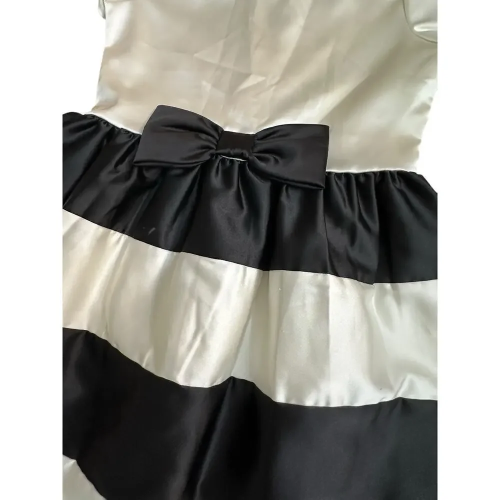Gymboree Black & Ivory Striped Print Tiered Christmas Holiday Dress Size 10